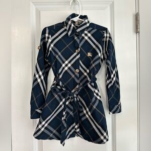 Burberry Kids Girls Ink Blue Check Cotton Shirt Dress w/ Belt Size 3/4